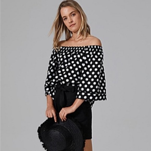 SOLD Country Road Black Spot Linen Top Blouse 12 - Picture 2 of 16